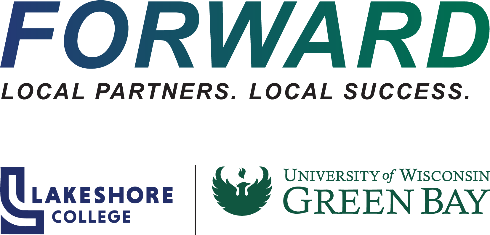 The FORWARD logo with Lakeshore College & UW-Green Bay logos.